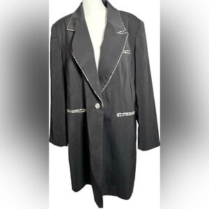 Vintage Ben Marc 12 Black Animal Print Detail Blazer Long Jacket